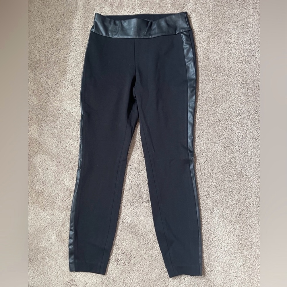 Express High Waisted Luxe Comfort Faux Leather Stripe Skinny Leggings